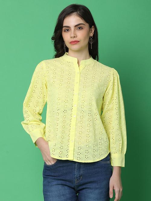 women yellow cotton regular top - 21153450 - Standard Image - 0