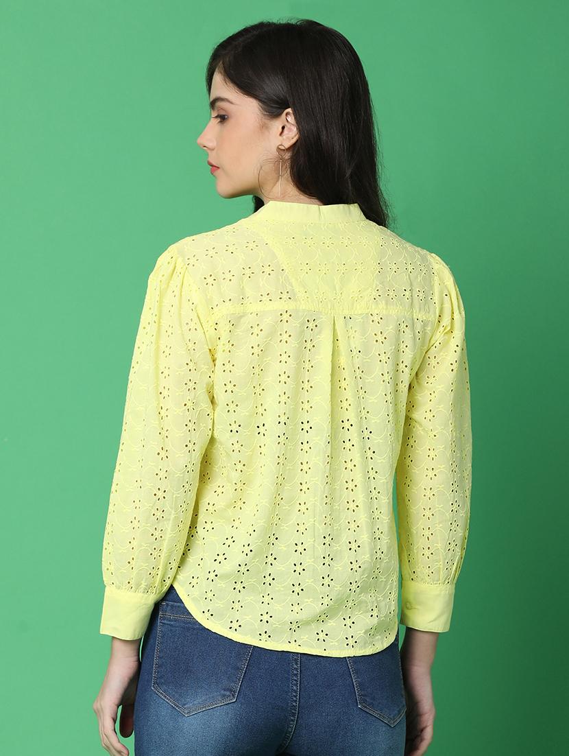 women yellow cotton regular top - 21153450 - Standard Image - 3