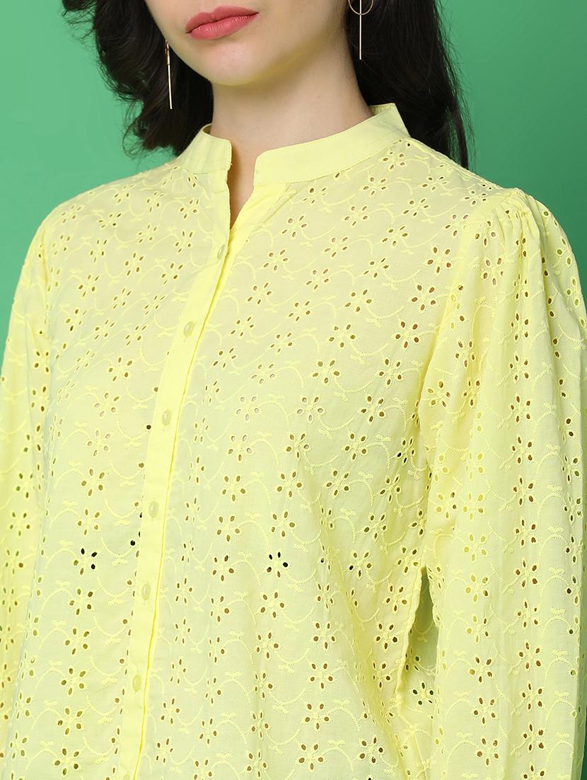 women yellow cotton regular top - 21153450 - Standard Image - 5