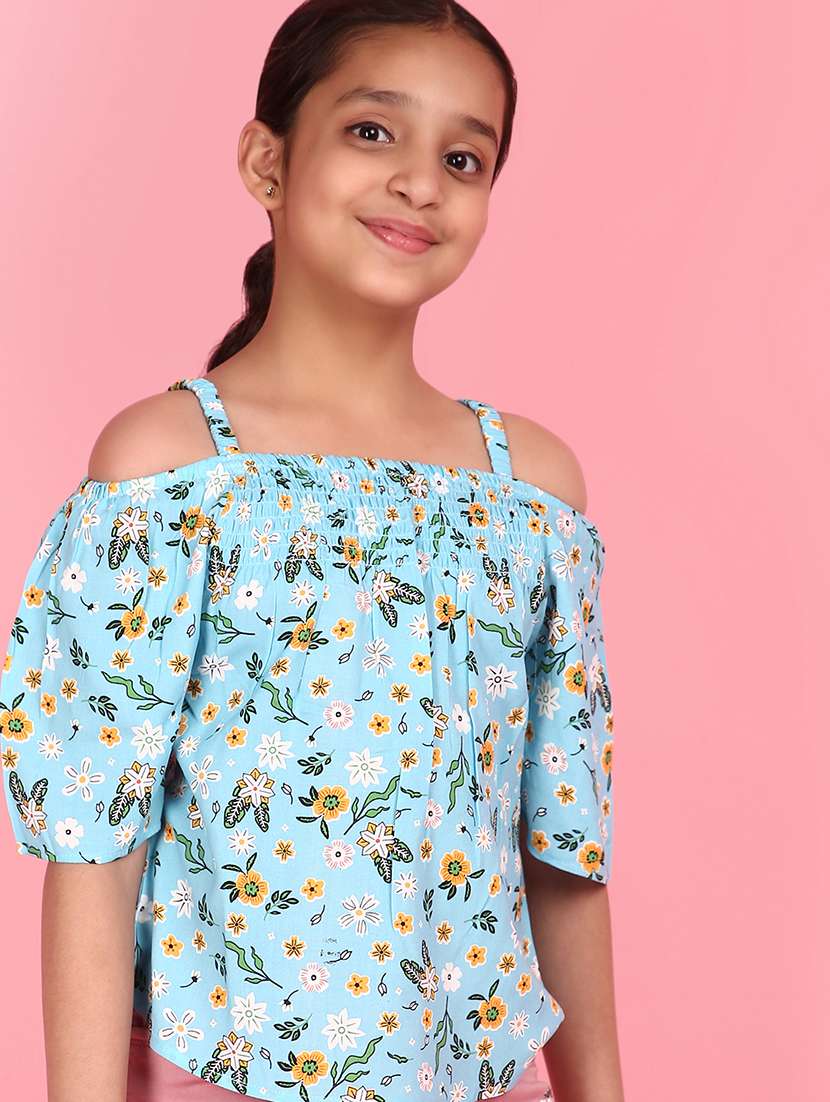 girls light blue floral printed top - 21153470 -  Standard Image - 3