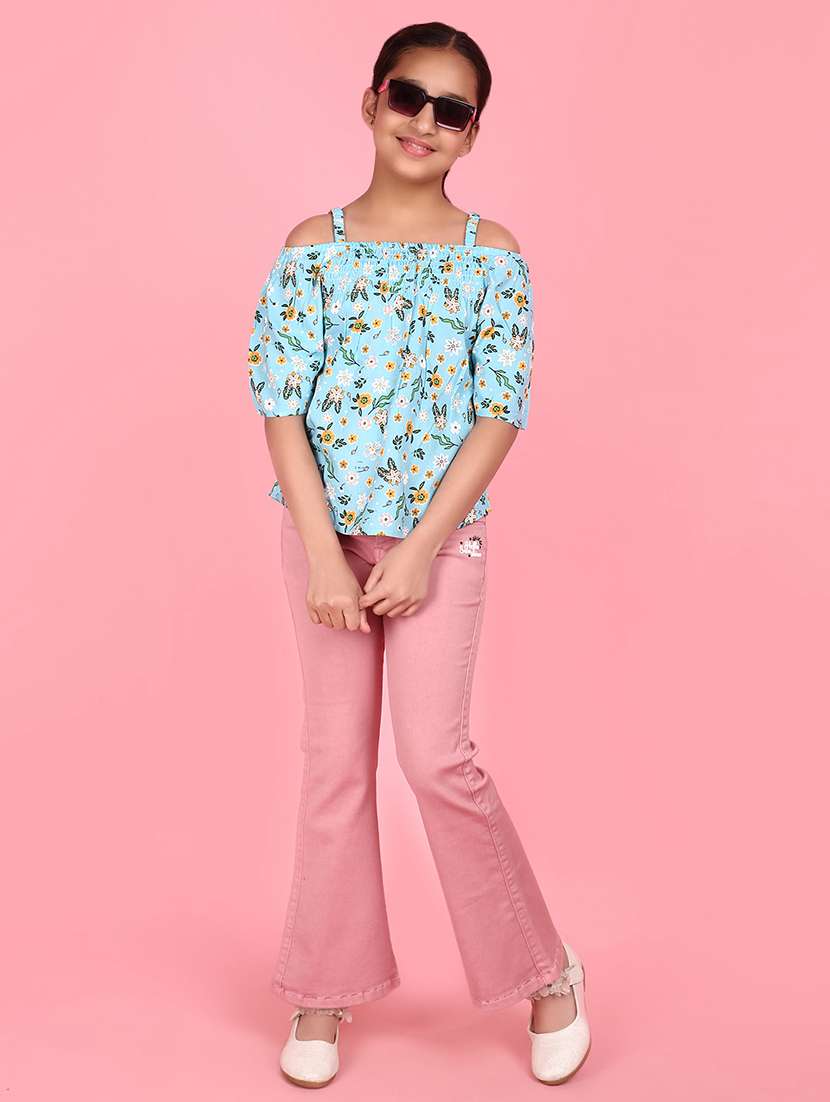 girls light blue floral printed top - 21153470 -  Standard Image - 5