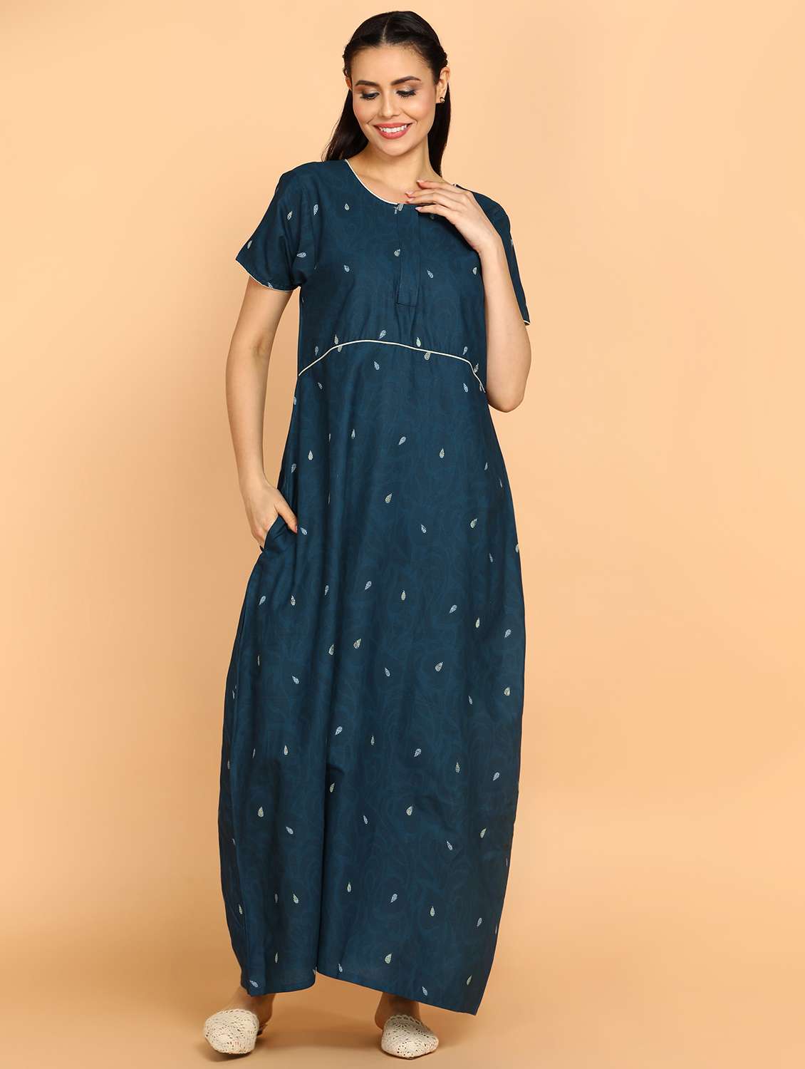 women printed short sleeves nighty - 21153796 - Zoom Image - 0
