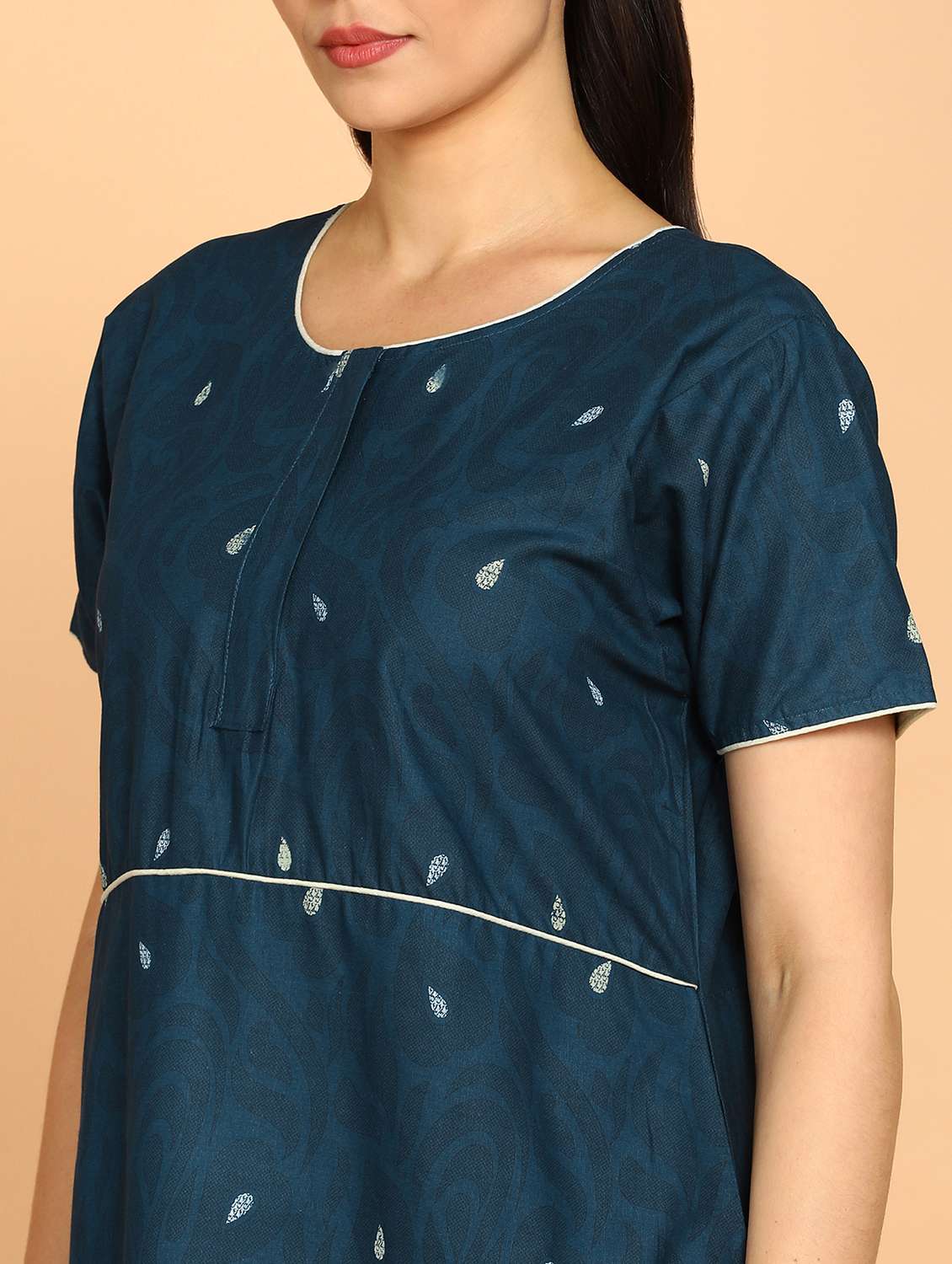 women printed short sleeves nighty - 21153796 - Standard Image - 3