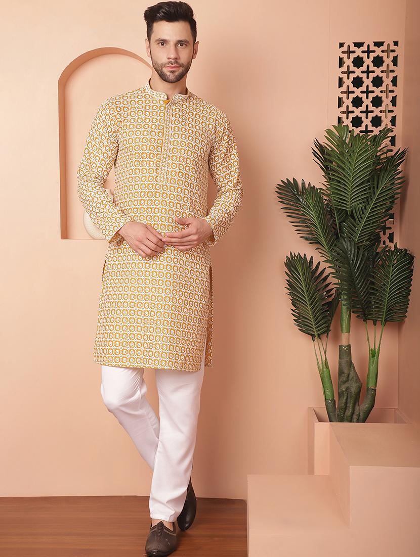 mustard embroidered kurta pyjama set - 21154092 - Zoom Image - 0