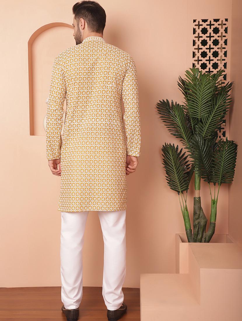 mustard embroidered kurta pyjama set - 21154092 - Standard Image - 3