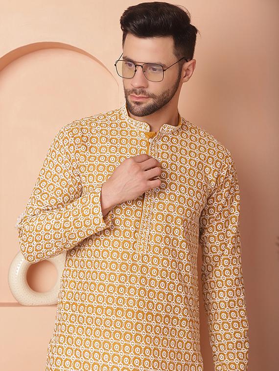 mustard embroidered kurta pyjama set - 21154092 - Standard Image - 5