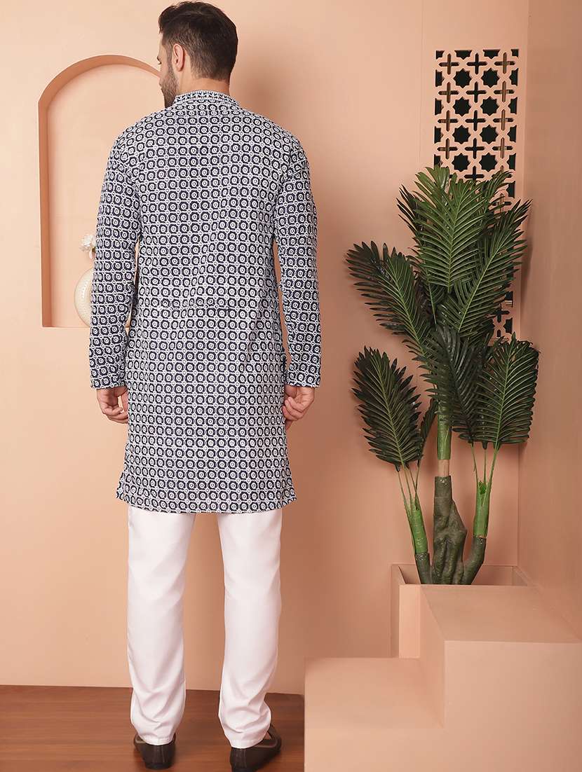 navy blue embroidered kurta pyjama set - 21154093 - Standard Image - 3