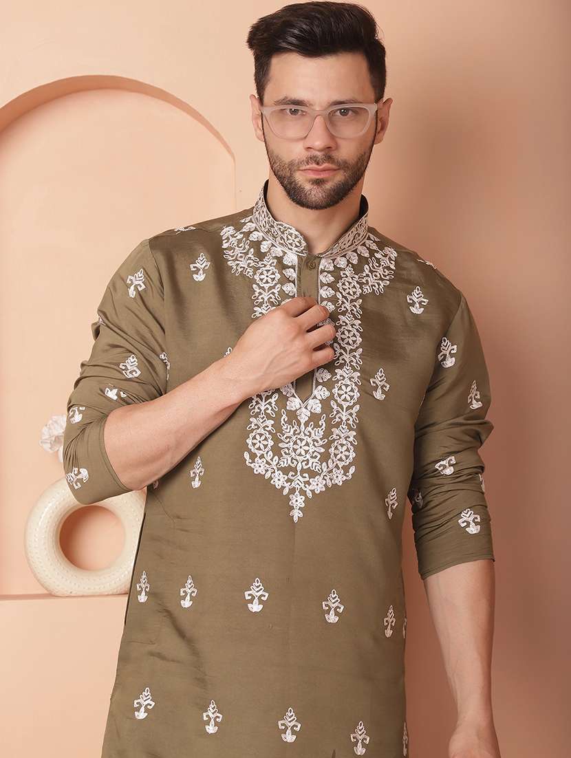 men embroidered kurta pyjama set - 21154097 -  Standard Image - 5