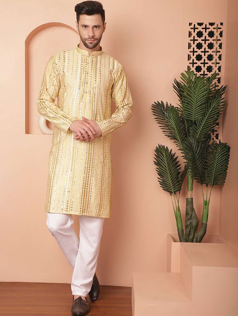 gold embroidered kurta pyjama set - 21154116 -  Zoom Image - 0