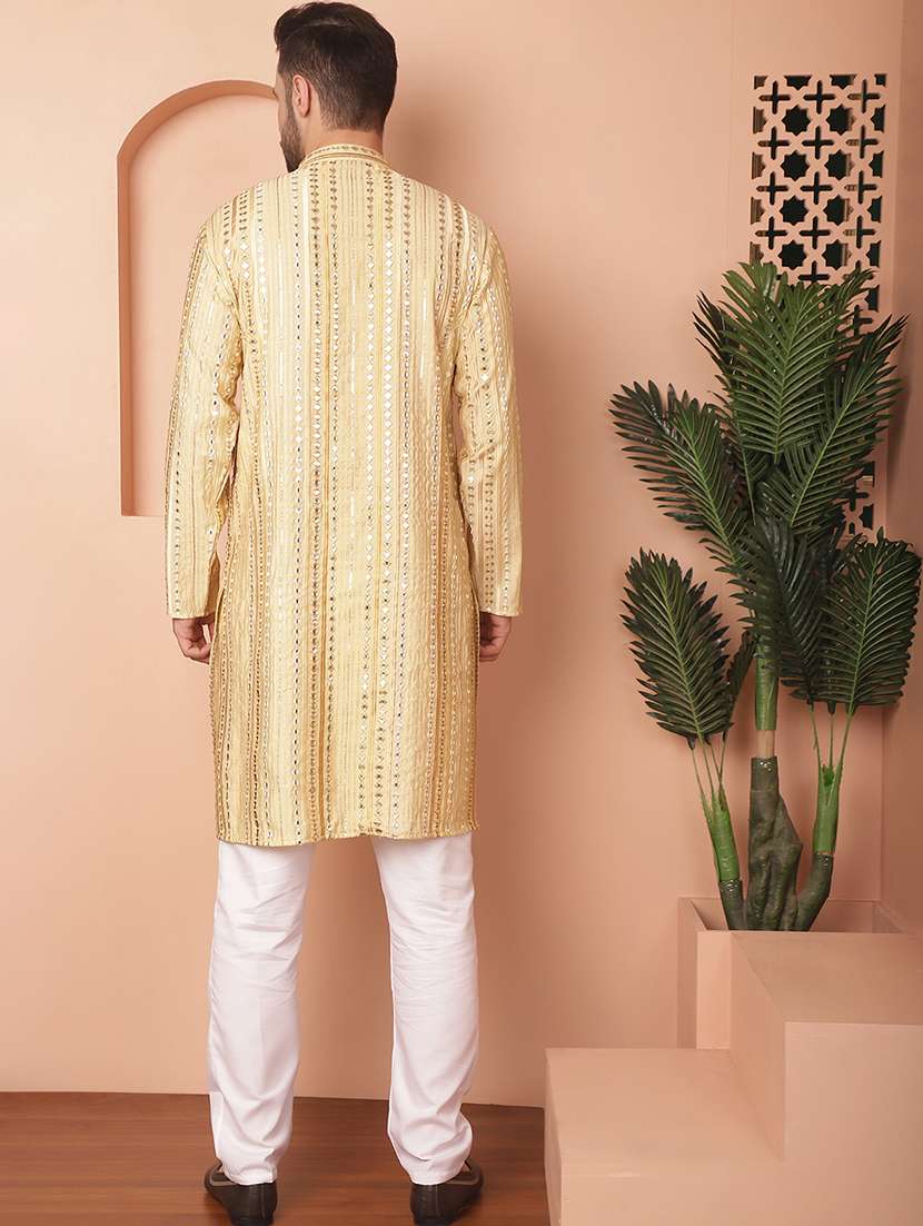 gold embroidered kurta pyjama set - 21154116 - Standard Image - 3