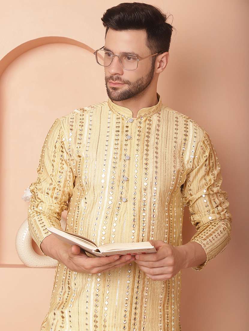 gold embroidered kurta pyjama set - 21154116 - Standard Image - 5