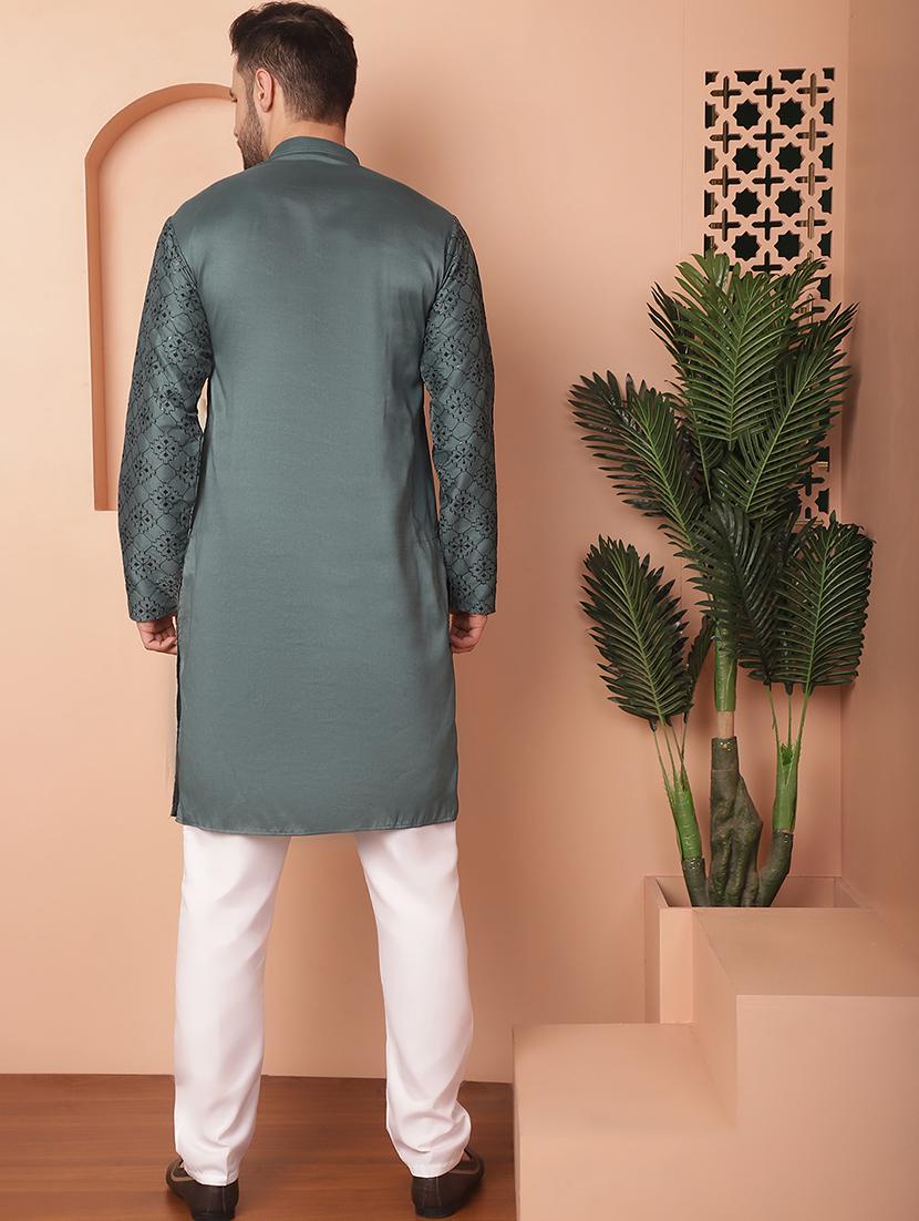 teal self design kurta pyjama set - 21154117 - Standard Image - 3
