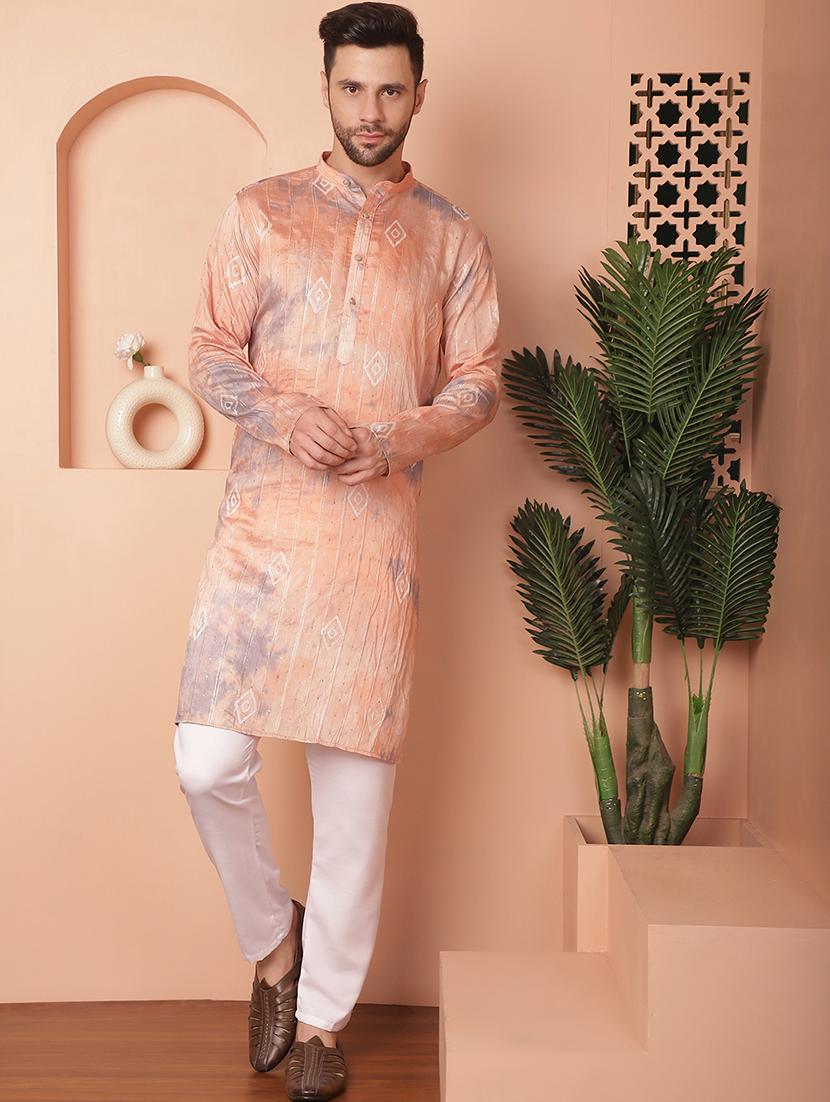 peach self design kurta pyjama set - 21154121 -  Zoom Image - 0