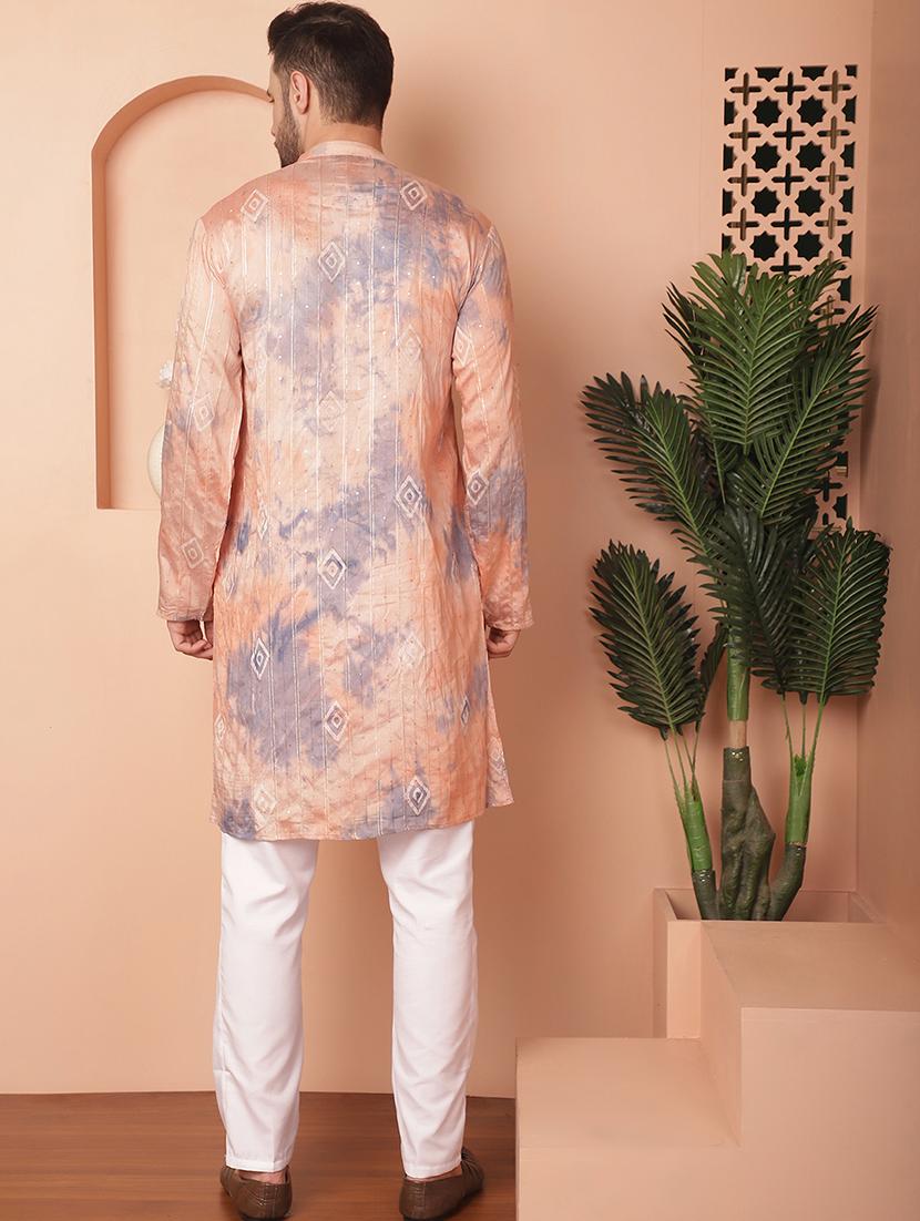 peach self design kurta pyjama set - 21154121 - Standard Image - 3