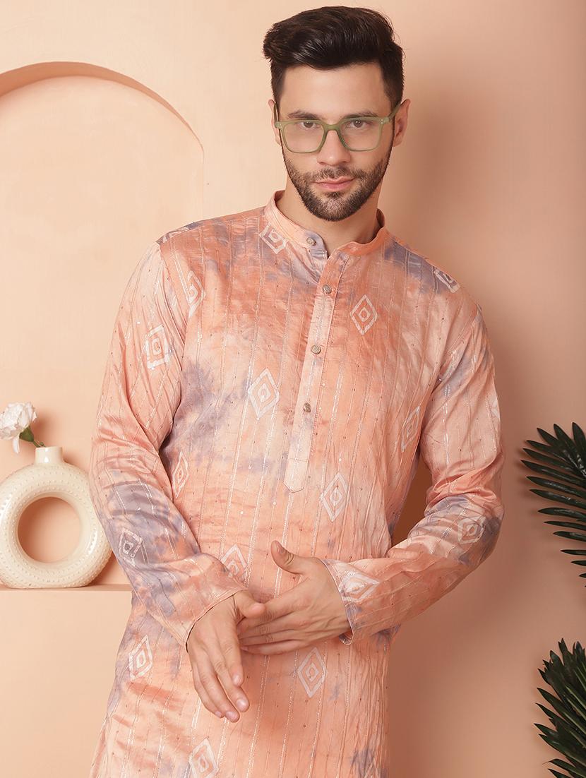 peach self design kurta pyjama set - 21154121 - Standard Image - 5