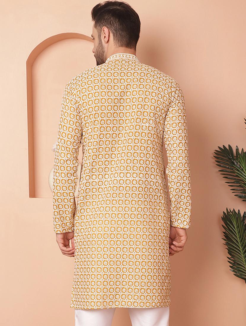 mustard embroidered cotton kurta - 21154123 - Standard Image - 3