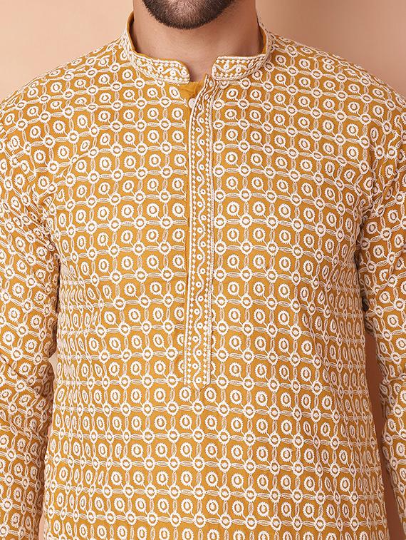 mustard embroidered cotton kurta - 21154123 - Standard Image - 5