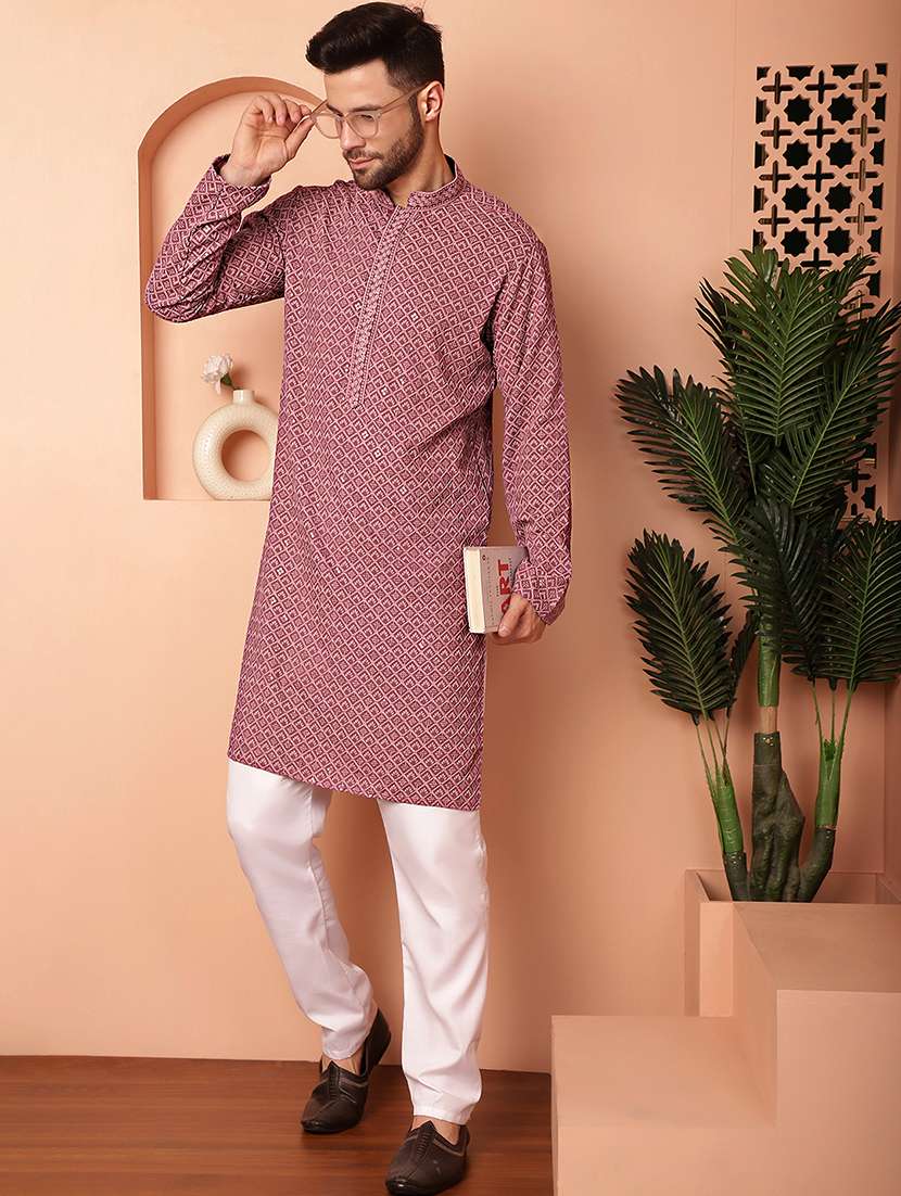 men embroidered kurta pyjama set