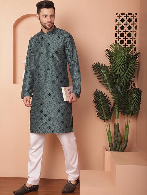 men embroidered kurta pyjama set - 21154151 - Standard Image - 0