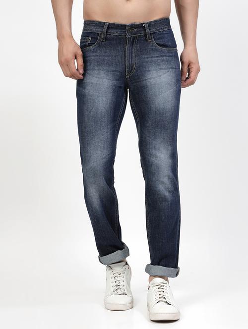 solid blue cotton blend jeans - 21154393 -  Standard Image - 0