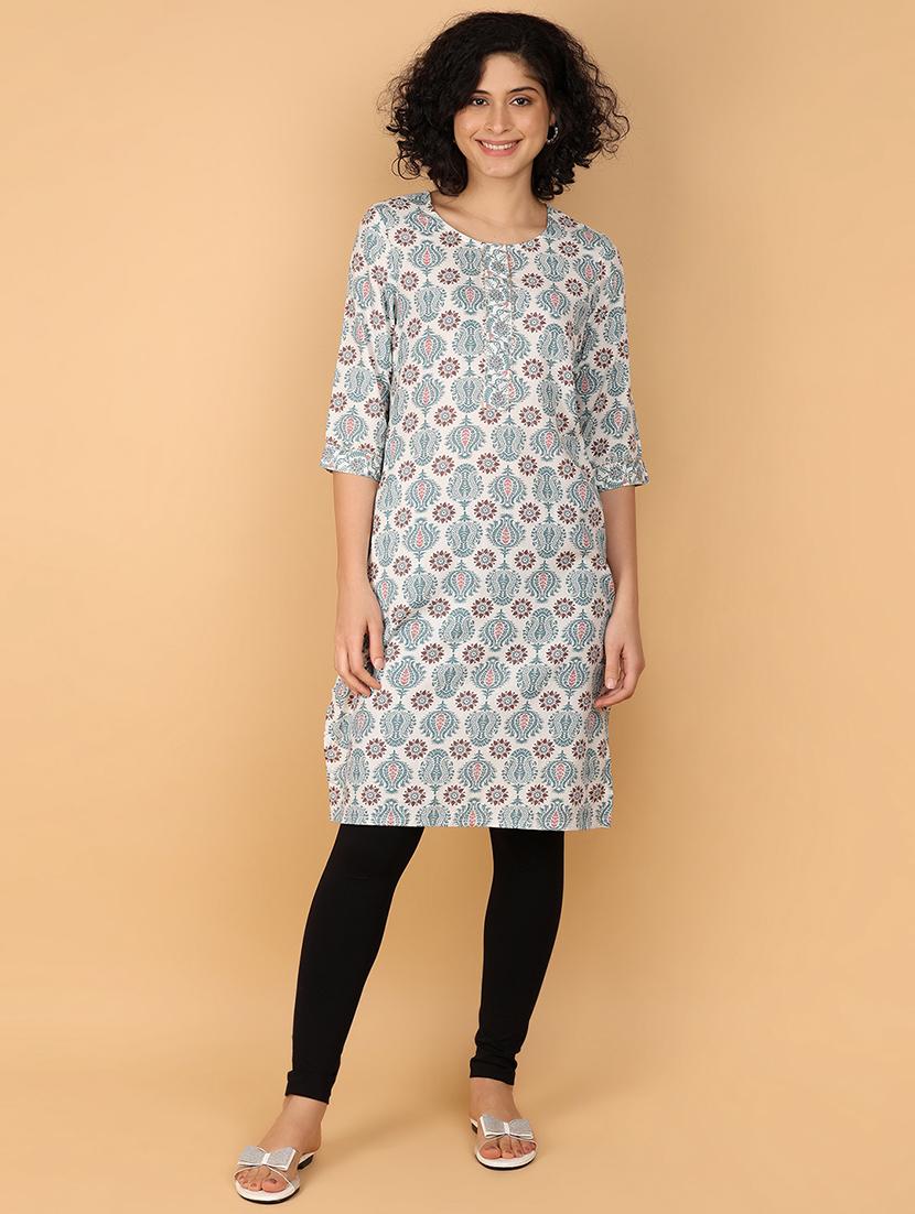 women three quarter sleeve straight kurta - 21154419 - Standard Image - 3