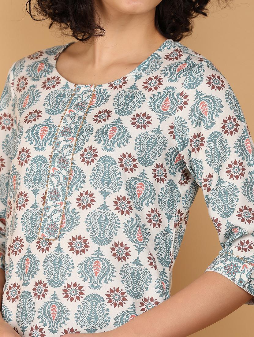 women three quarter sleeve straight kurta - 21154419 - Standard Image - 5