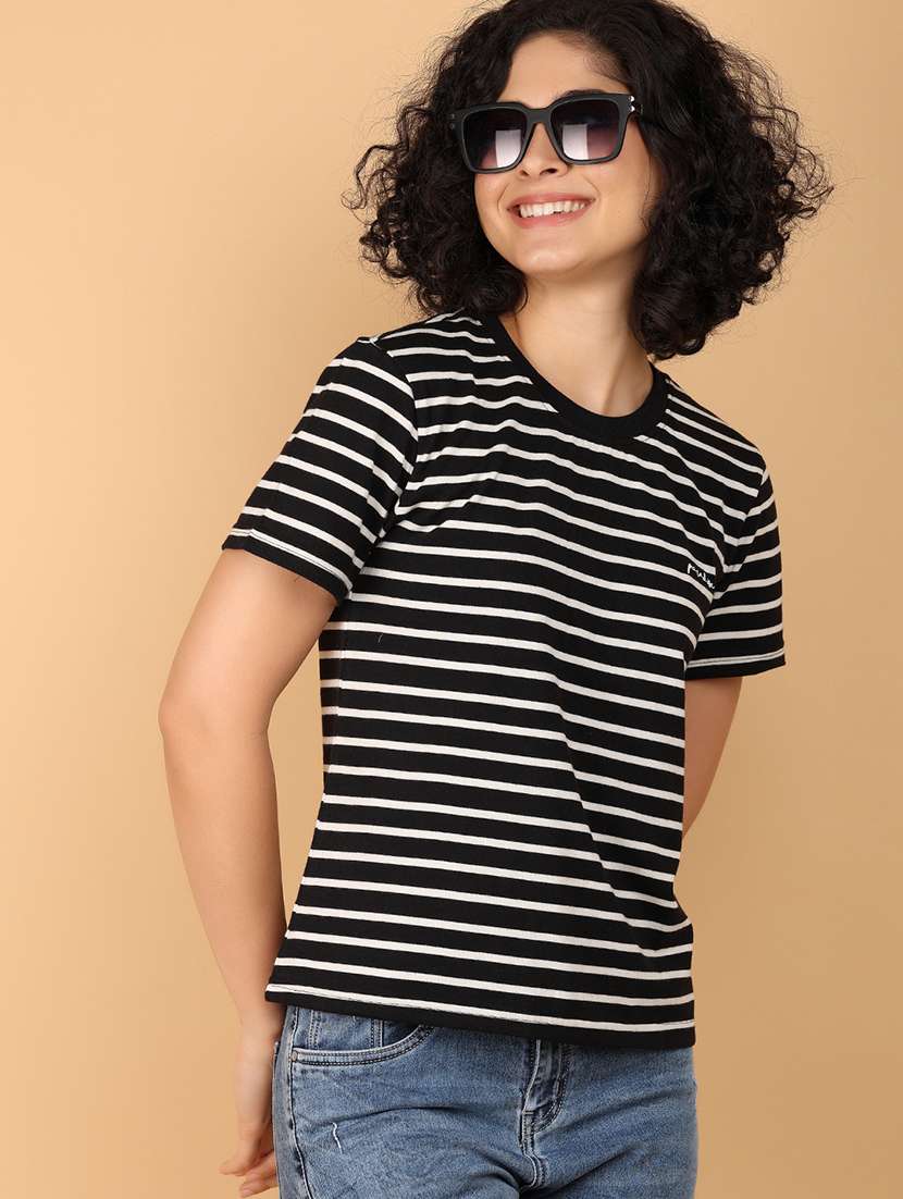 girls round neck stripes regular t-shirt - 21154432 -  Standard Image - 3
