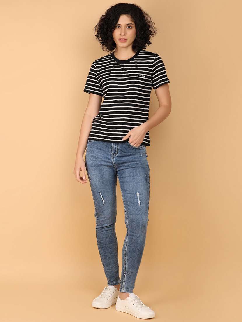 girls round neck stripes regular t-shirt - 21154432 -  Standard Image - 5