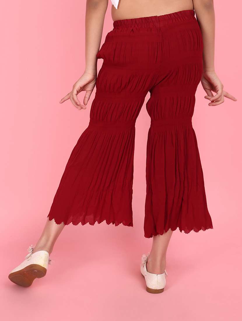 girls maroon solid palazzo trouser - 21154445 -  Standard Image - 3