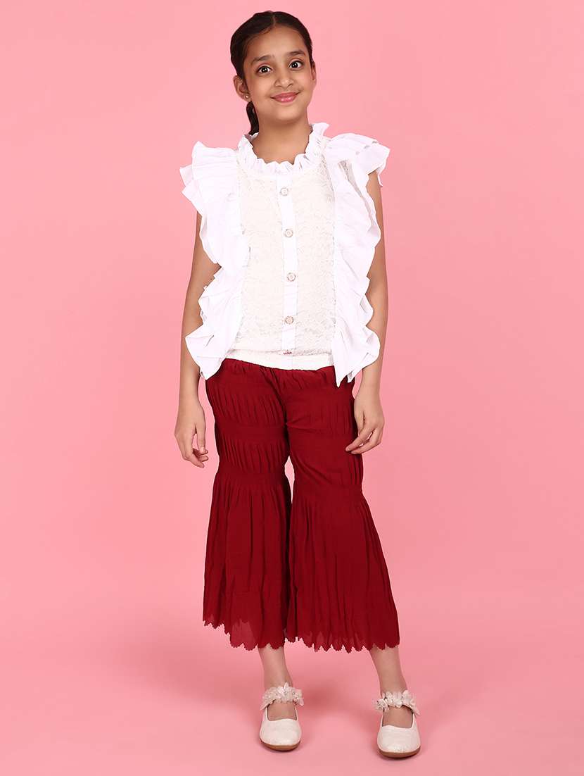 girls maroon solid palazzo trouser - 21154445 -  Standard Image - 5