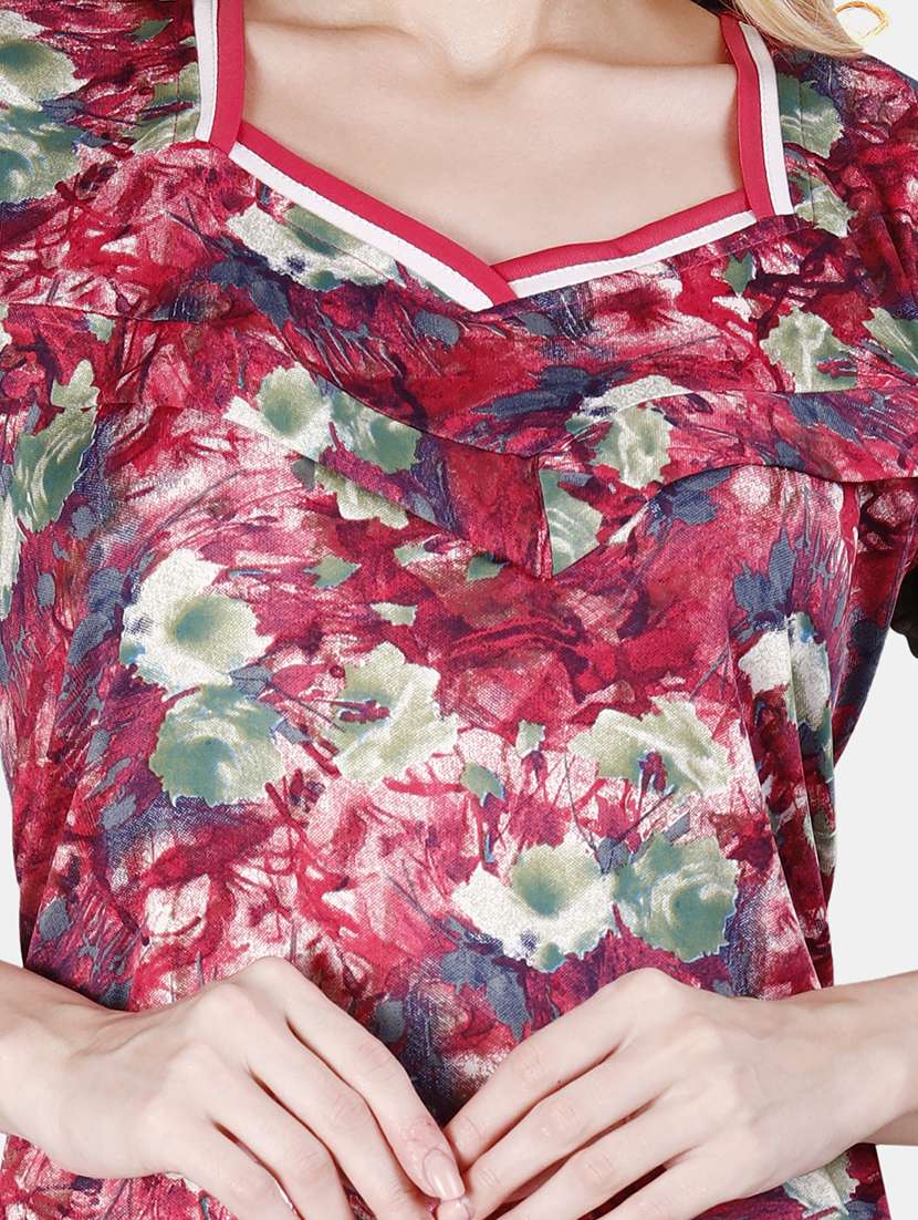 women printed short sleeves nighty - 21155496 - Standard Image - 3