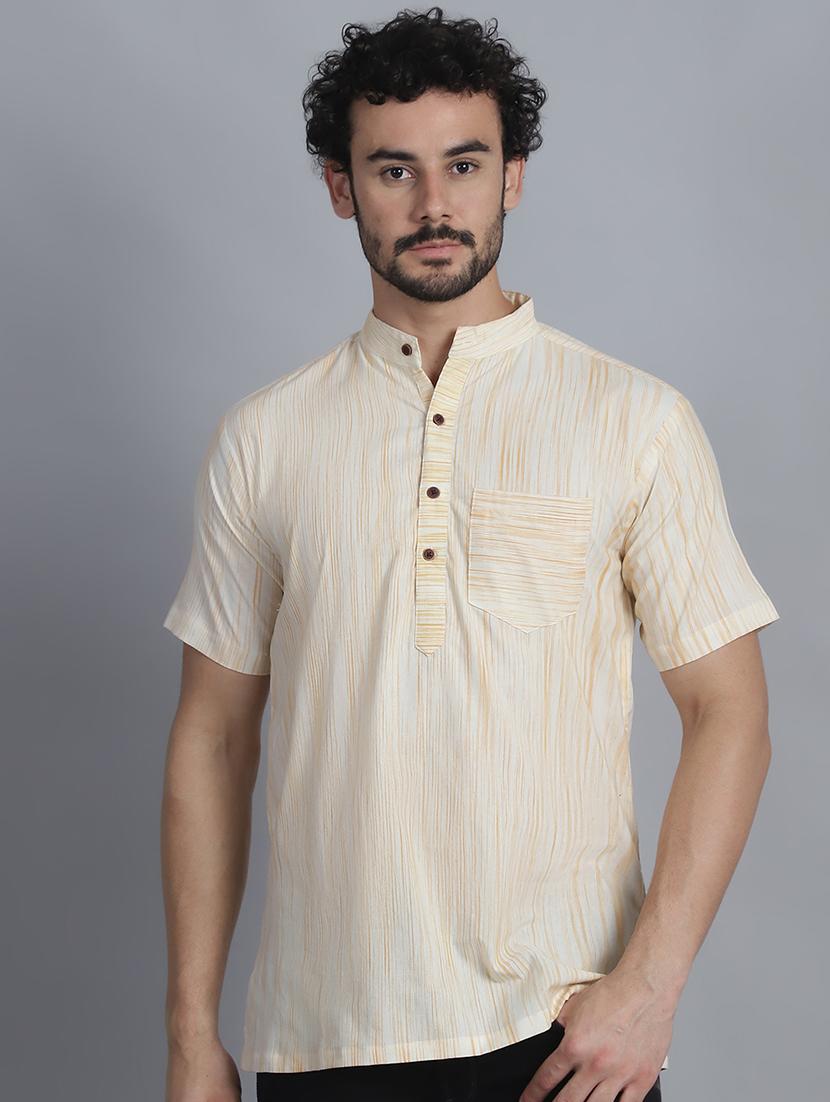 men self design cotton short kurta