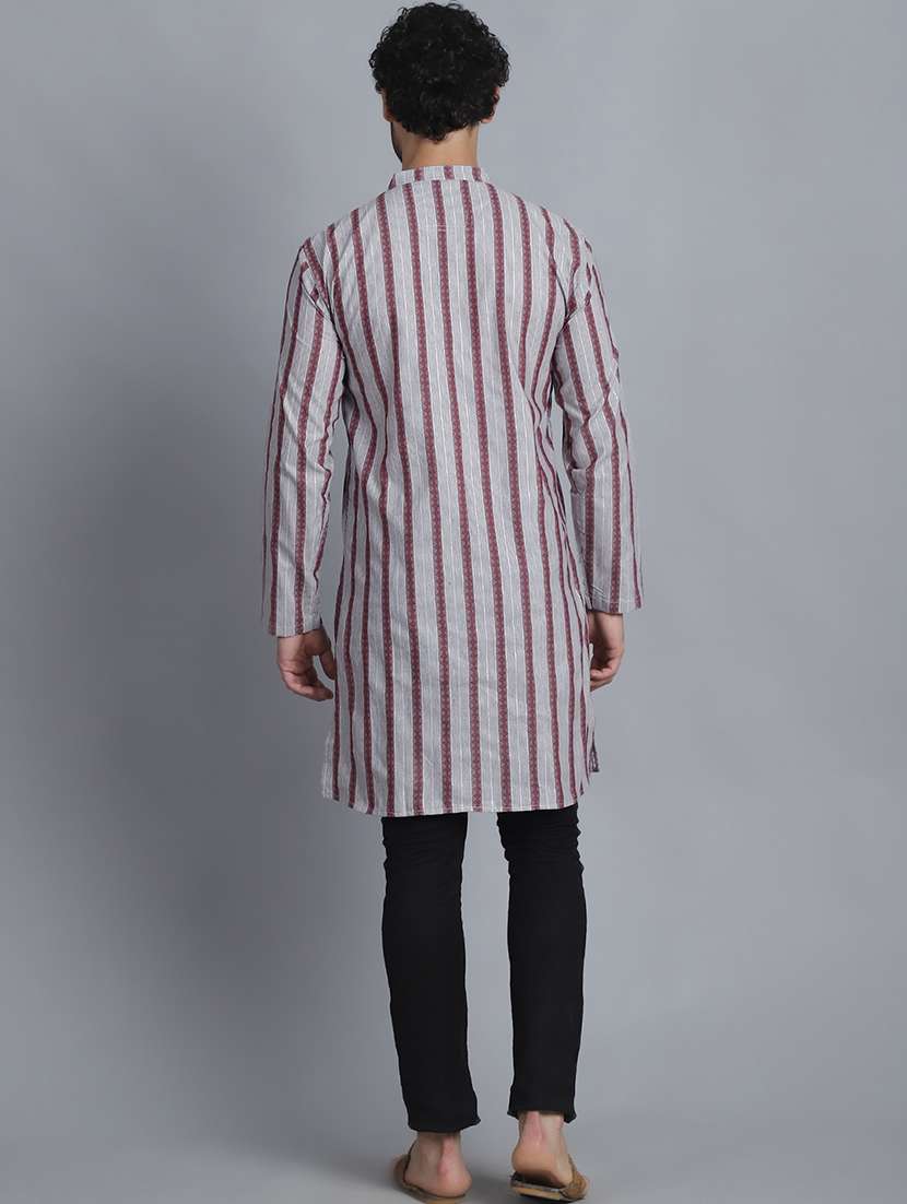 men striped cotton long kurta - 21155941 -  Standard Image - 3