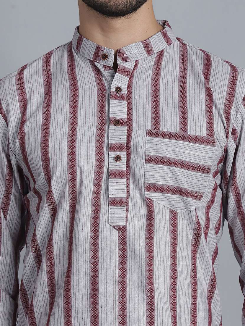 men striped cotton long kurta - 21155941 -  Standard Image - 5