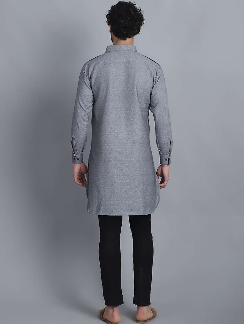 men grey cotton pathani kurta - 21155945 -  Standard Image - 3