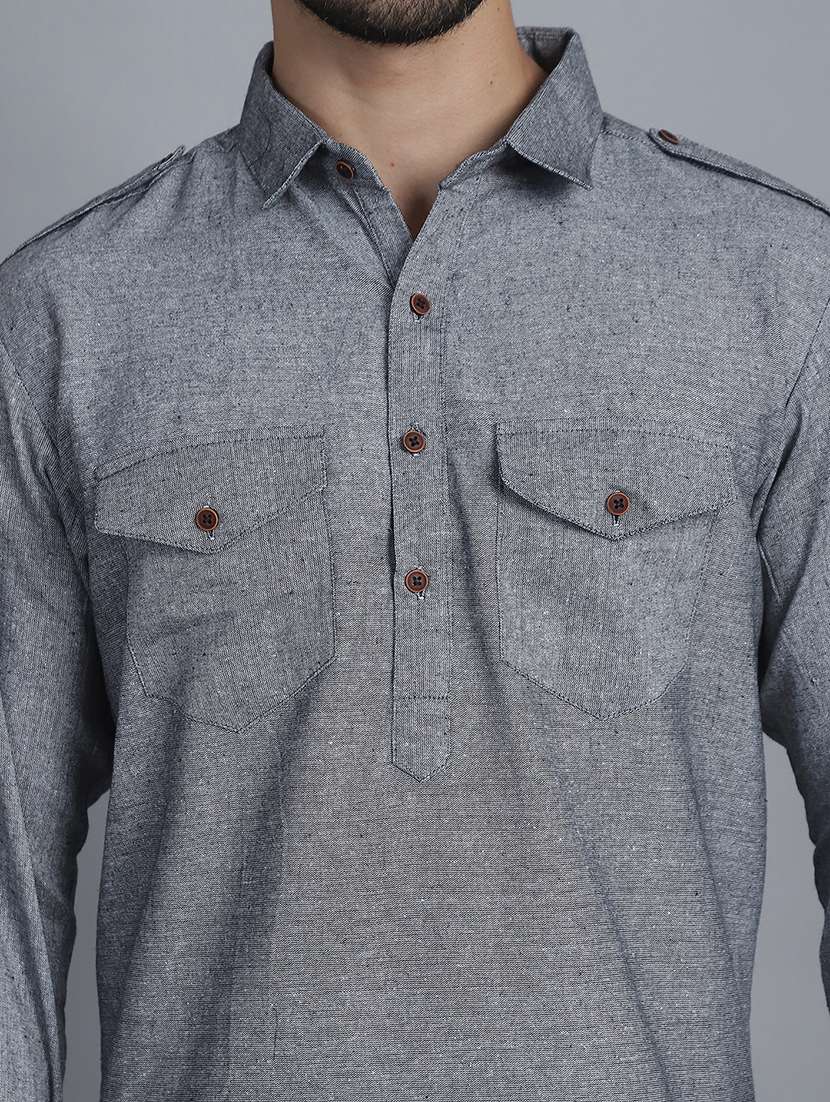 men grey cotton pathani kurta - 21155945 -  Standard Image - 5