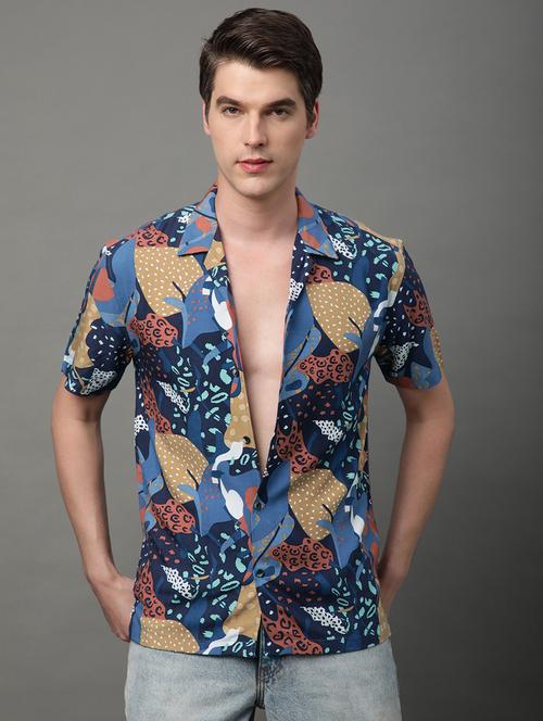 blue rayon casual shirt - 21156024 -  Standard Image - 0