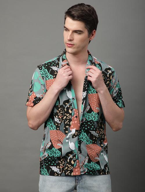 green rayon casual shirt - 21156025 -  Standard Image - 0