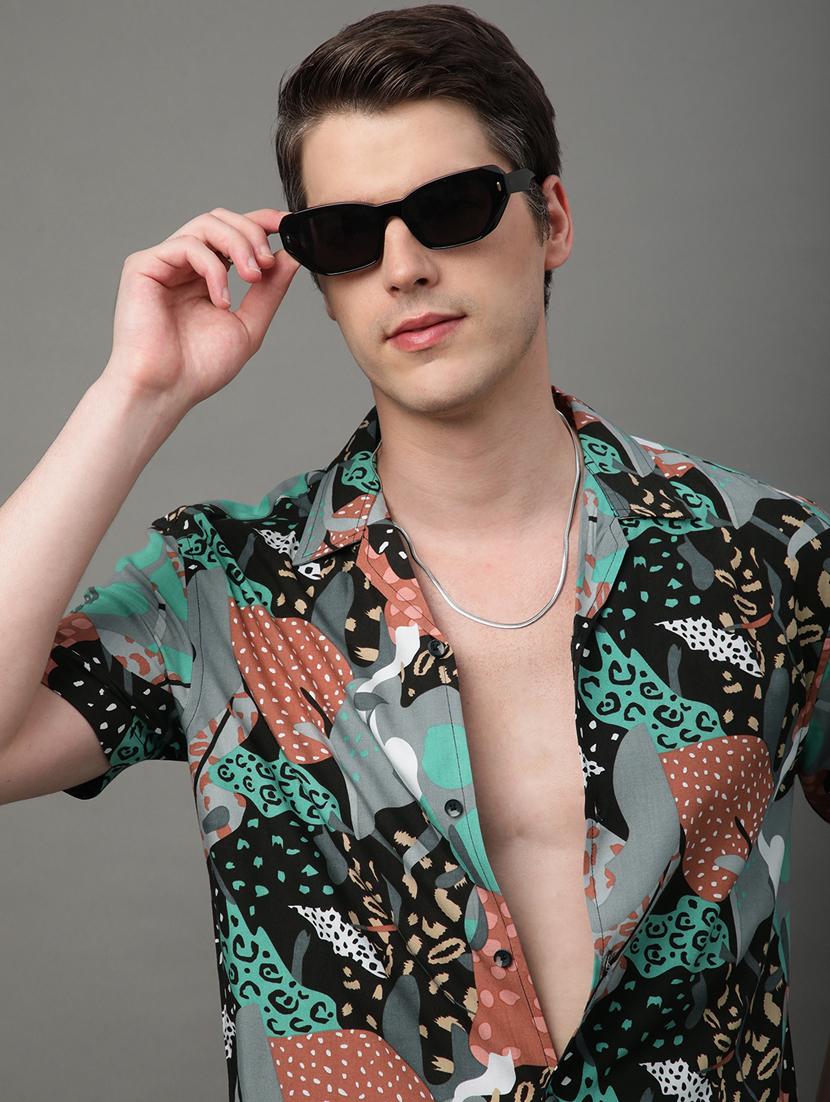 green rayon casual shirt - 21156025 - Standard Image - 5