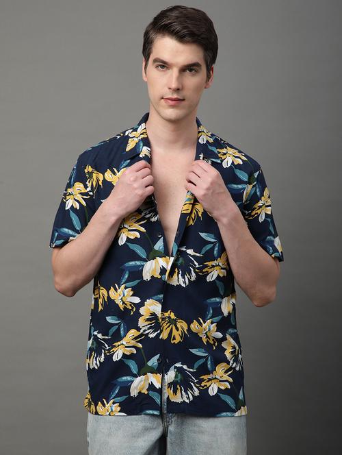 navy blue rayon casual shirt - 21156027 - Standard Image - 0