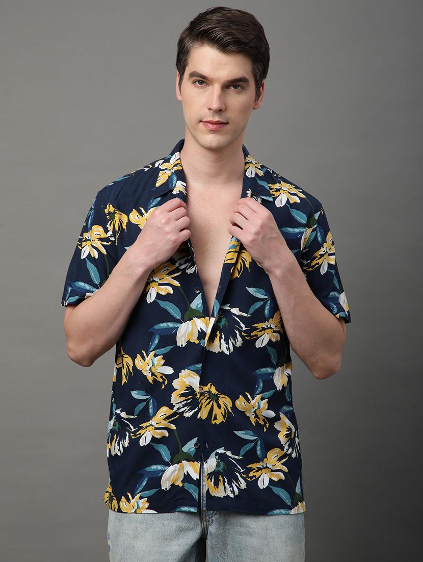 navy blue rayon casual shirt - 21156027 - Zoom Image - 0