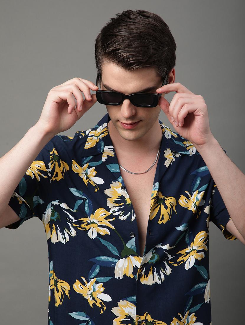 navy blue rayon casual shirt - 21156027 - Standard Image - 5