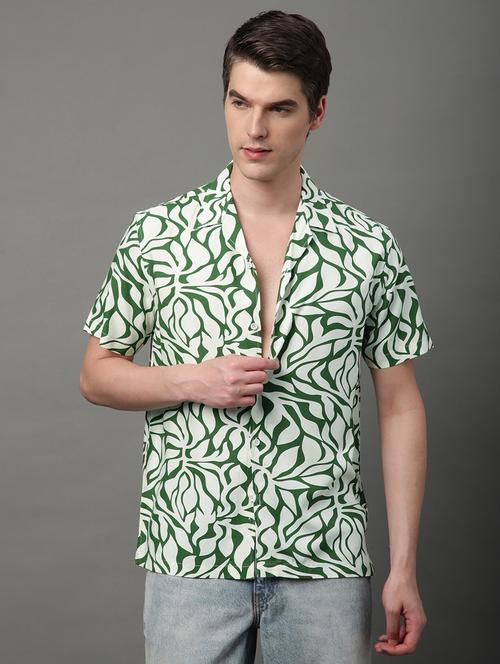 green rayon casual shirt - 21156029 - Standard Image - 0