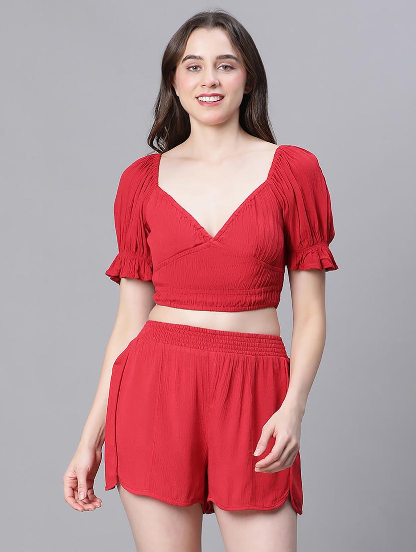 red viscose top & shorts nightwear set - 21156032 -  Zoom Image - 0