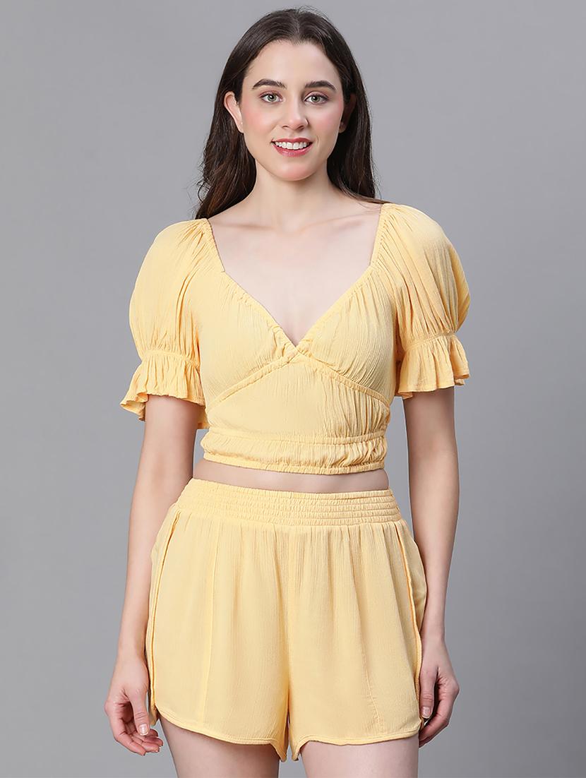 yellow viscose top & shorts nightwear set - 21156033 - Zoom Image - 0