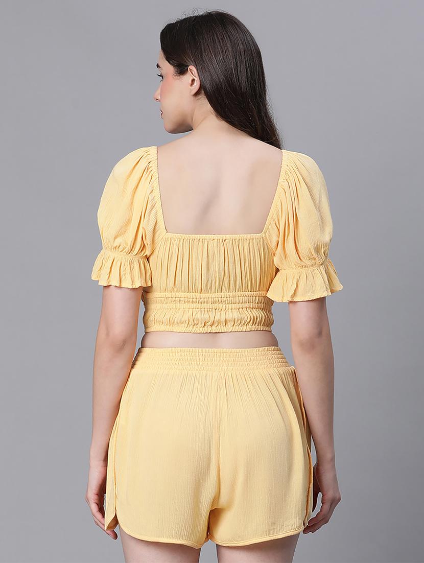 yellow viscose top & shorts nightwear set - 21156033 - Standard Image - 3