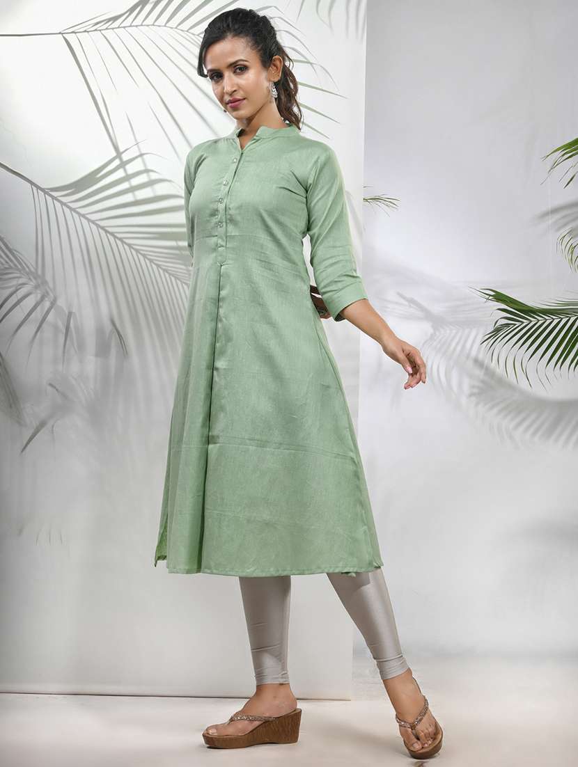 green cotton aline kurta - 21157666 -  Standard Image - 3