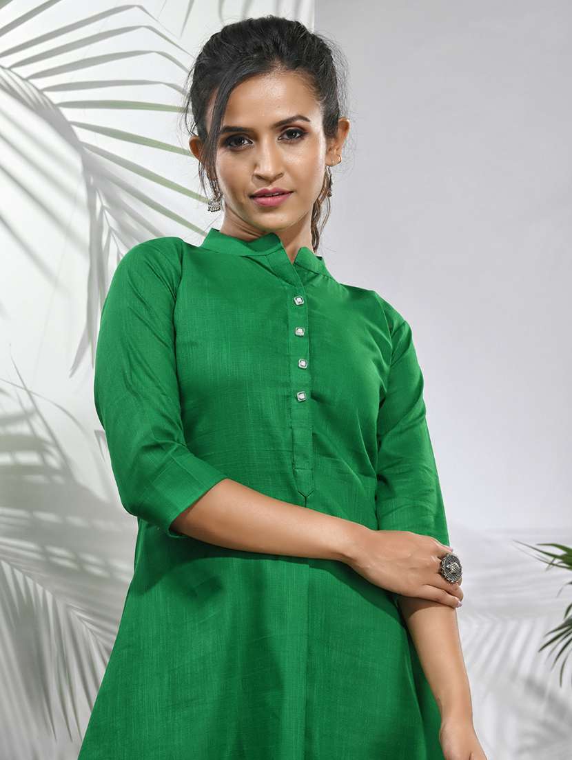 green cotton aline kurta - 21157668 -  Standard Image - 5