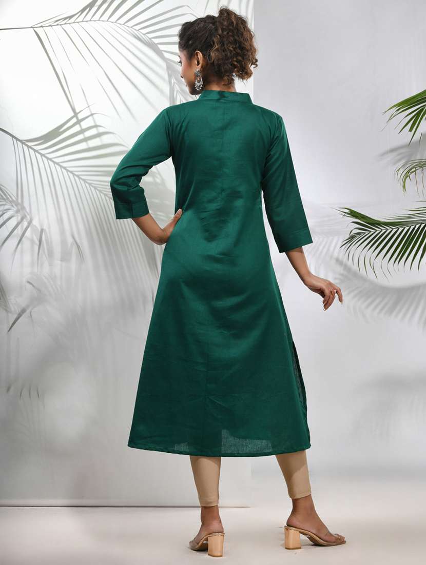 women solid color a-line kurta - 21157670 -  Standard Image - 3