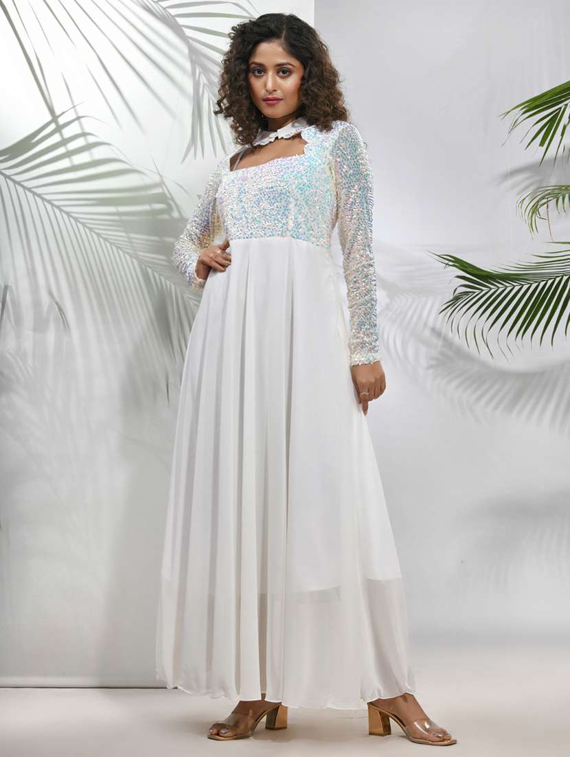 women white square neck fit & flare dress